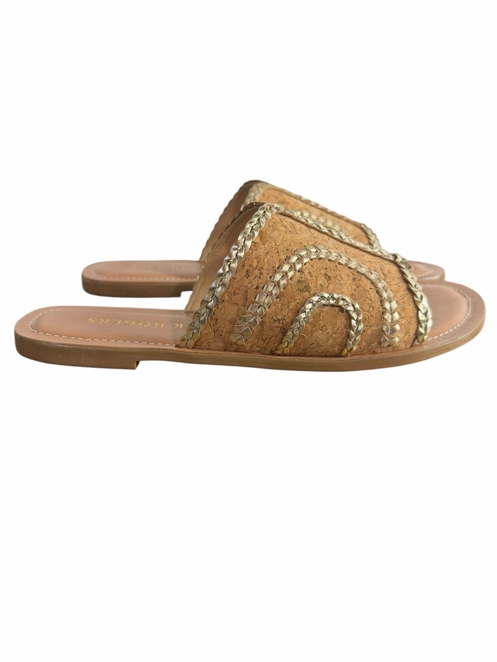 Jack Rogers Seagate Cork Braided Slide Sandals size 9.5M Platinum Metallic Trim - Picture 2 of 5